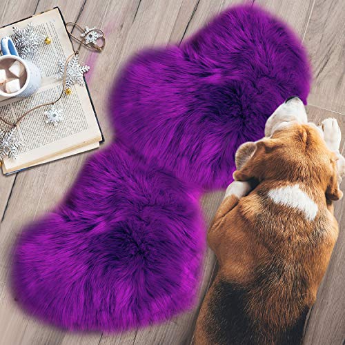 2 Pieces Fluffy Faux Sheepskin Area Rug Heart Shaped, 12 x 16 Inch