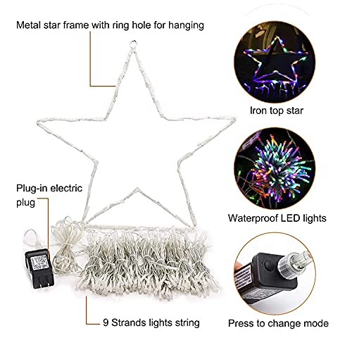 Christmas Star String Lights 317 LED  Waterproof String Lights with Star Topper, 8 Lighting Modes Waterfall Lights for Tree Decor