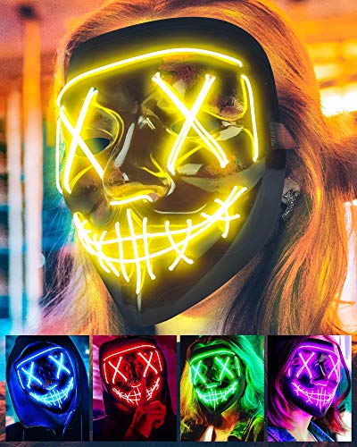 Scary Halloween Mask, LED Light up Mask Cosplay, Glowing in The Dark Mask Costume 3 Lighting Modes