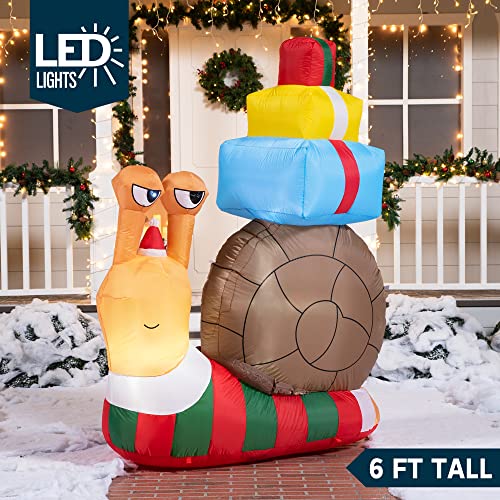 6 FT Christmas Inflatable Cute Snail w/ a Stack of Gifts