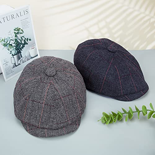 2 Pack Newsboy Hats for Men Classic 8 Panel Wool Blend