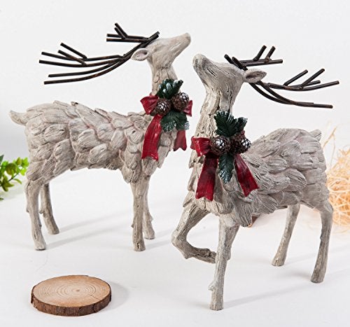 Resin Holiday Figurine Decorative Christmas Deer Tabletop Statue Decor, 2 Pack