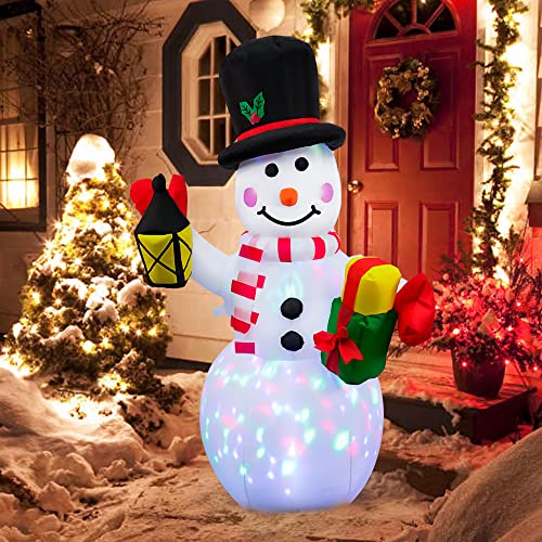 4FT Xmas Snowman Blow Up Decorations w/ Colorful Rotating LED Lights