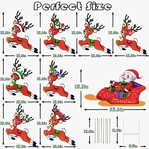 Set of 9 Large Santa's Reindeer Yard Signs Christmas Decoration w/ Stakes