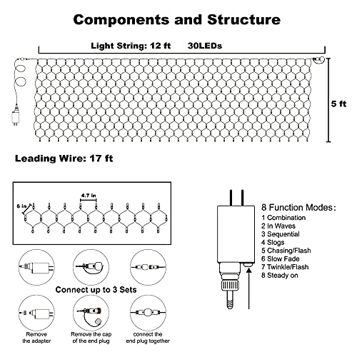 Connectable Christmas/Halloween Net Lights, 12FT x 5FT 360 LED