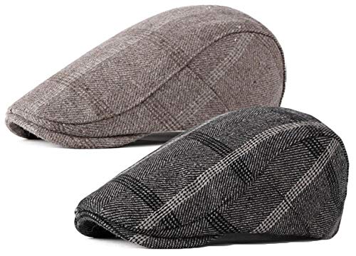 2 Pack Men's Cotton Flat Cap Ivy Gatsby Newsboy Hat (M)