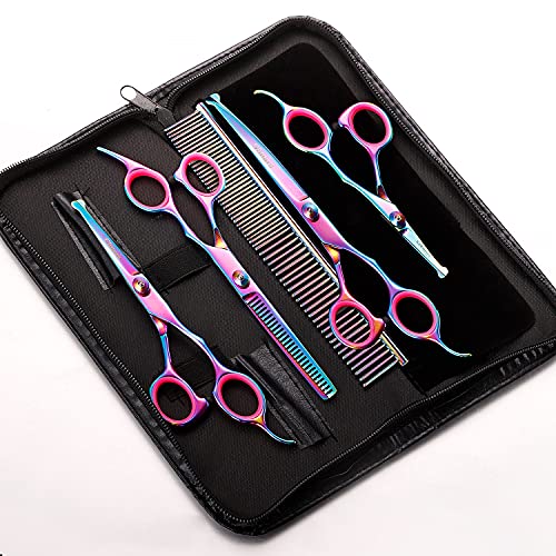 4CR Stainless Steel Safety Round Tip 6 in 1 Professional Dog Grooming Scissors Kit