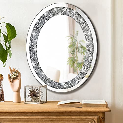 Crystal Crushed Diamond Oval Shaped Silver Mirror for Wall Decoration