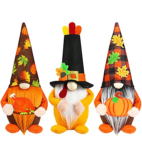 Fall Thanksgiving Gnomes Plush Decoration - 3 Pieces Handmade Swedish Gnomes Elf Home Decoration