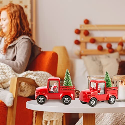 2 Pcs Upgraded Christmas Vintage Red Truck w/ LED Light- 5.9"