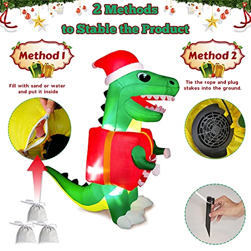 6ft Christmas Inflatables Dinosaur Decorations,  w/ Build-in LEDs