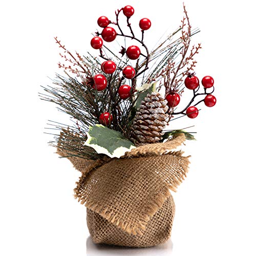 10-Inch Small Tabletop Christmas Tree with Red Berries