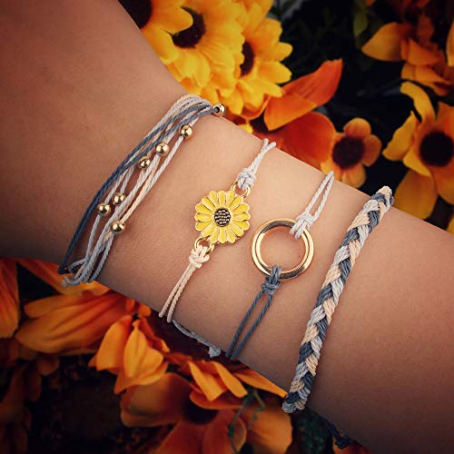 Sunflower String Bracelet Handmade Braided Rope Charms Boho Surfer Bracelet