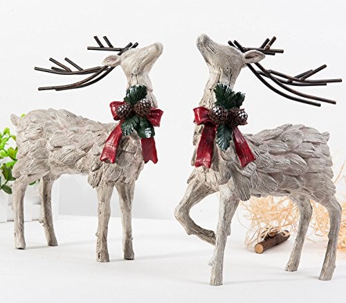 Resin Holiday Figurine Decorative Christmas Deer Tabletop Statue Decor, 2 Pack