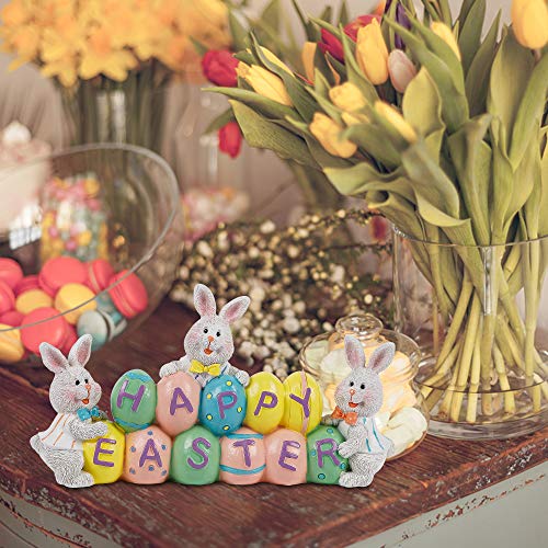 Hand-Painted Easter Eggs Bunny Centerpiece 8.5 in Resin Figurine Decor