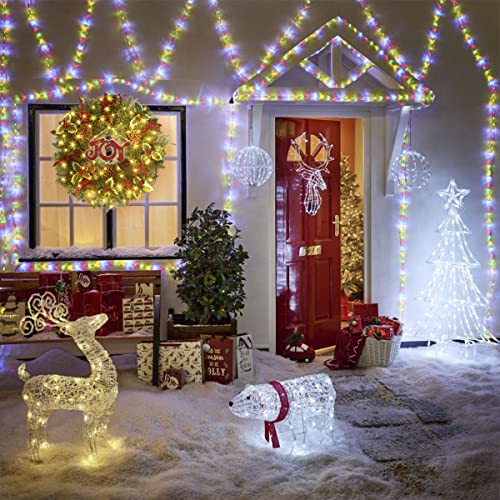Christmas Wreaths for Front Door, 24 Inch Pre-lit w/ 50 LED Lights Battery Operated