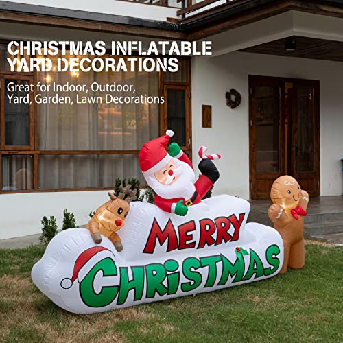 9.5FT Merry Christmas Inflatables w/ Santa, Reindeer & Gingerman & Build-in 5LEDs