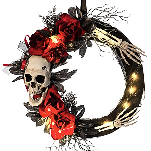 Halloween Decorations Light Up Skeleton Wreath