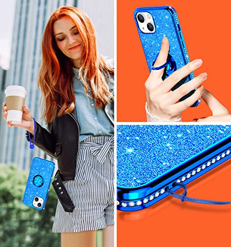 Phone Case for iPhone 13, Glitter Protective Case w/ 360 Degree Ring Stand