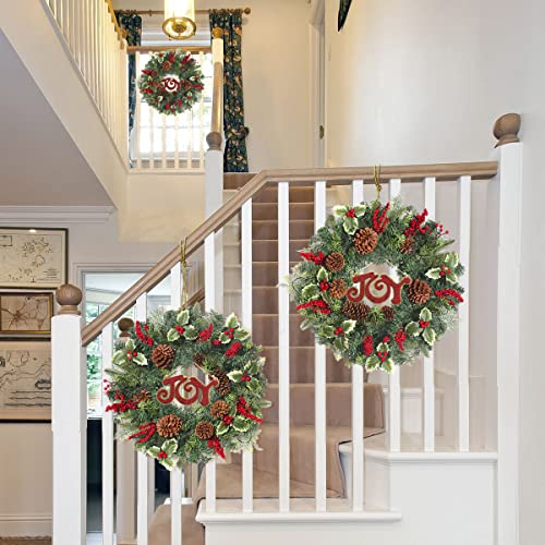 Christmas Wreaths for Front Door, 24 Inch Pre-lit w/ 50 LED Lights Battery Operated