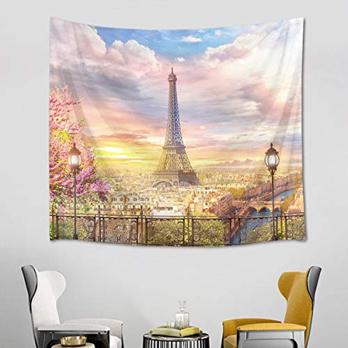 Eiffel Tower Tapestry Spring Scenery of Romantic City  Paris Decoration,60Wx40H inches