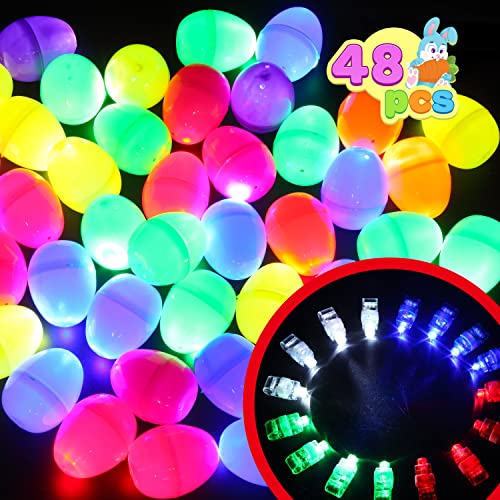 48 Pcs Pre-filled Glow in Dark Easter Eggs w/ Bright Finger Lights for Kids Easter Eggs Hunt