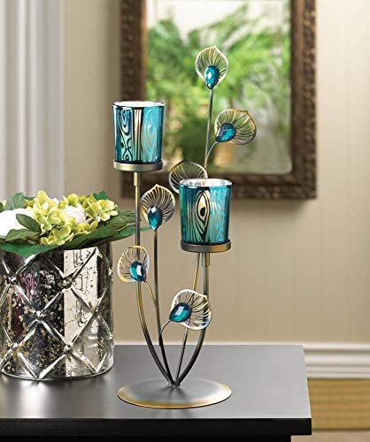 Peacock Plume Candleholder, Multicolor