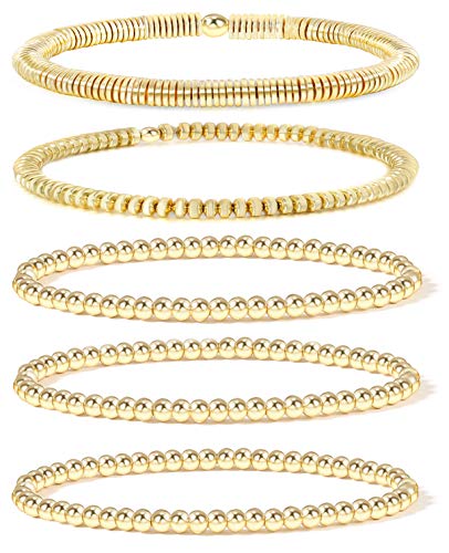 14K Gold Plated Beaded Bracelets for Women -Stretchable & Adjustable