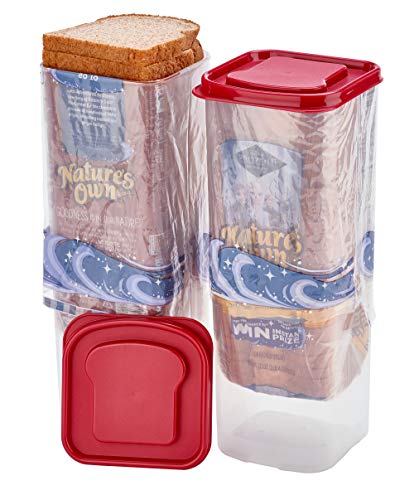 2 Pack Bread Container Set w/Red Lids Dispenser