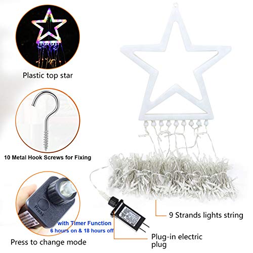 Christmas Star String Lights 317 LED  Waterproof String Lights with Star Topper, 8 Lighting Modes Waterfall Lights for Tree Decor