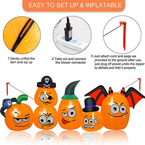 8 Ft  Halloween Inflatable Decorations Pumpkin Family w/ LEDs