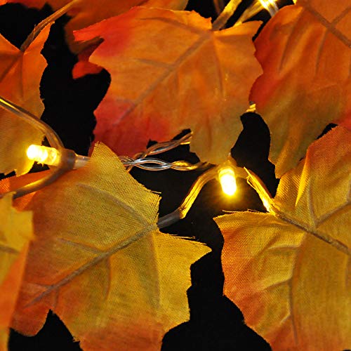 2 Pack Fall Garland, 9 Ft 20 LED Maple Leaves with Warm String Lights Fall Decor