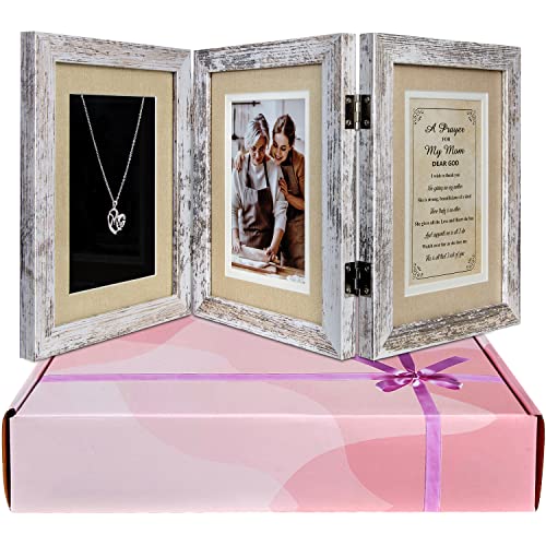 Picture Frame w/ Mat for 5x7 Picture including Poems Prints & Necklace-Gift for Mothers Day/Birthday