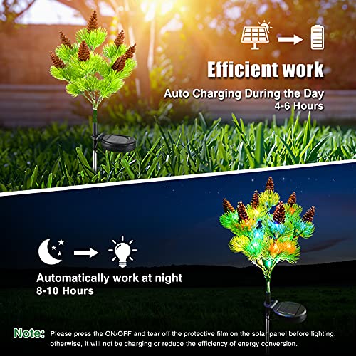 Upgraded 4 Pack Solar Powered Pine Cone Flowers Design Solar Lights Outdoor Garden Decorative