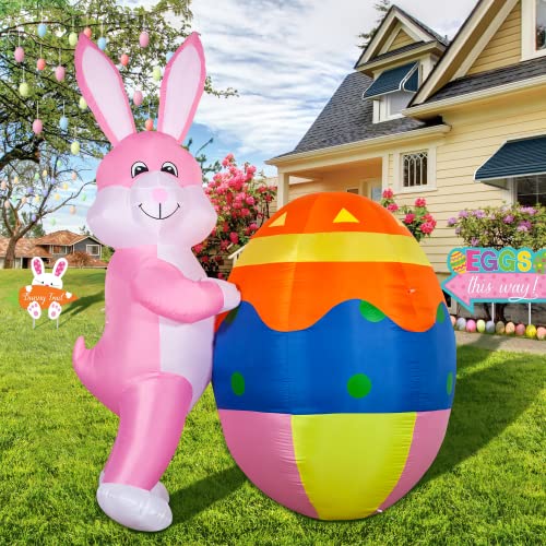 8 FT Height Easter Inflatable Outdoor Decorations Bunny with Egg