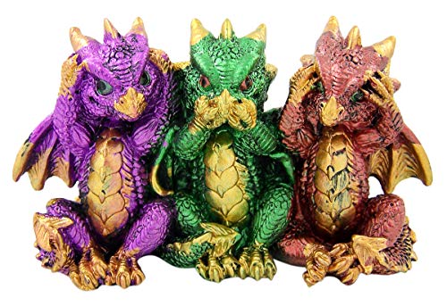 Metallic Colored See Hear Speak No Evil Figurine, 5 1/2 Inch