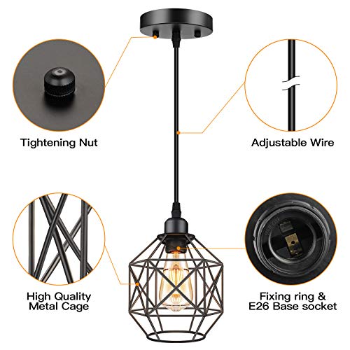 Industrial Vintage Pendant Lights, Farmhouse Black Cage Light Fixture, E26 Base,1-Pack