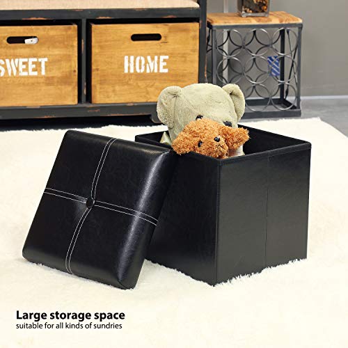 Folding Storage Ottoman, Faux Leather Footrest 11.8"x11.8"x11.8"