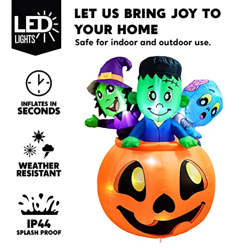 5 FT Tall Halloween Inflatable Three Characters on Pumpkin w/ LED