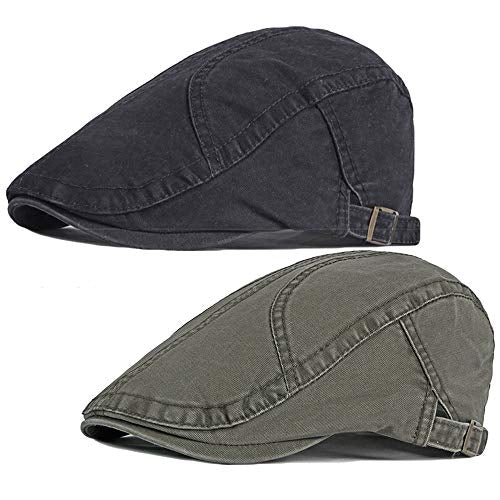 2 Pack Men's Cotton Flat Cap Ivy Gatsby Newsboy Hat (M)