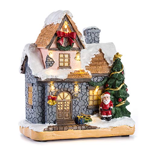 6" Resin Christmas Scene Village w/  Warm White LED