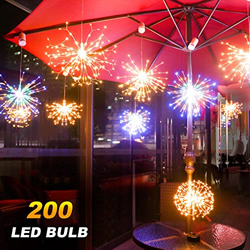 2 Pcs Colorful Starburst 200 LED Firework Lights Copper Wire Sphere Lights with Remote, 8 Modes Battery Operated