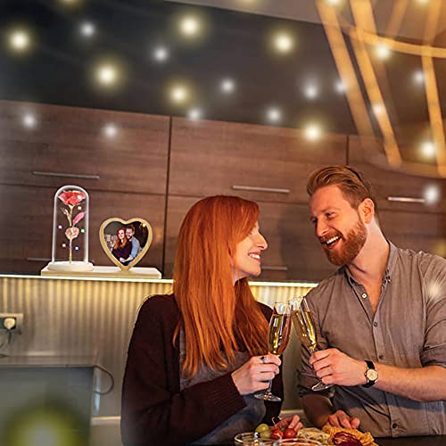 Rose Flower in Glass Dome & Photo Frame for Valentines/Anniversary Gift