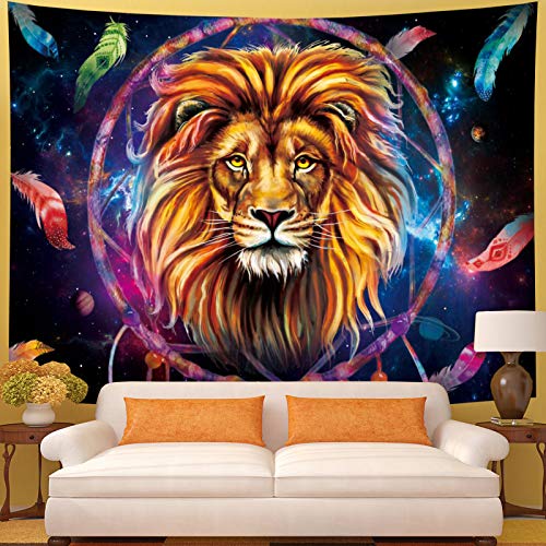 Psychedelic Lion Colorful Mysterious Dreamcatcher Galaxy Space Tapestry