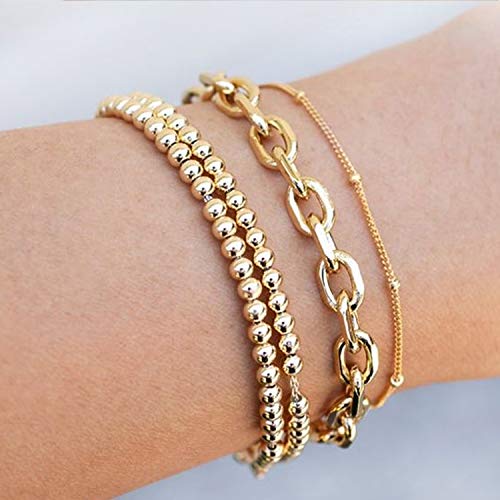 14K Gold Plated Beaded Bracelets for Women -Stretchable & Adjustable