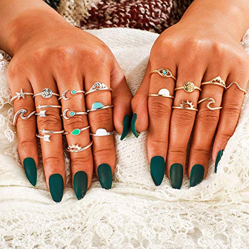 19PCS Boho Turquoise Knuckle Stacking Rings for Women