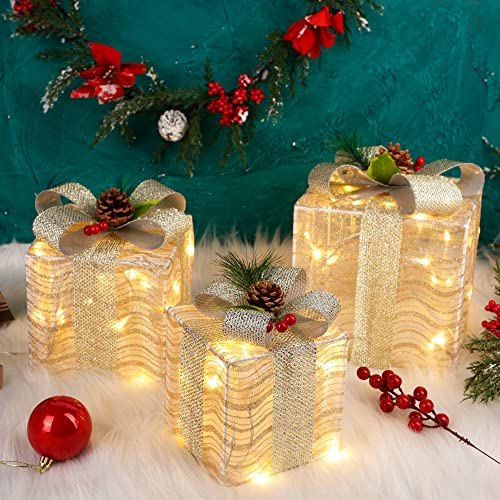 Set of 3 Lighted Gift Boxes Christmas Decorations