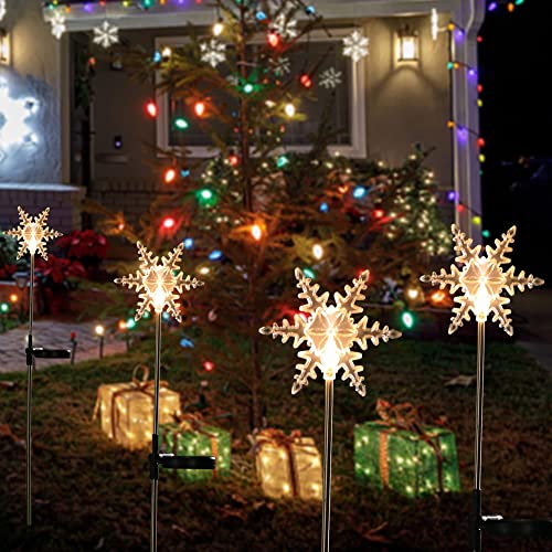 4 Pack Solar Christmas Snowflakes Garden Stake Lights Decoration