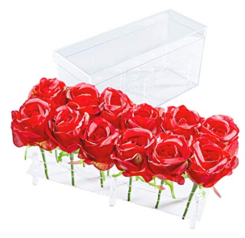 Acrylic Flower Box Water Holder, Clear Rose Pots Stand - Decorative Square Vase