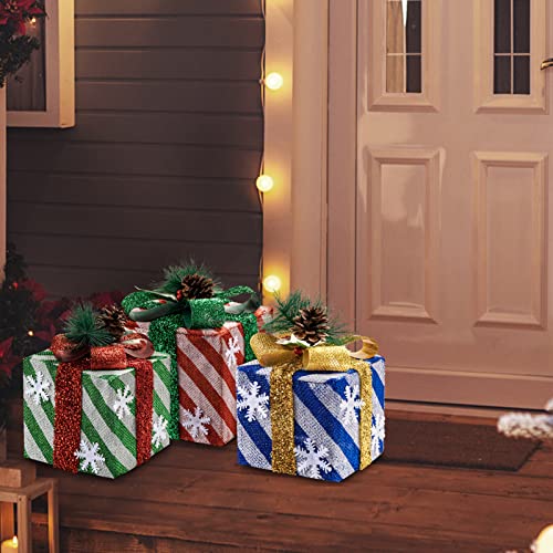 Set of 3 Christmas Lighted Gift Boxes w/ Bows